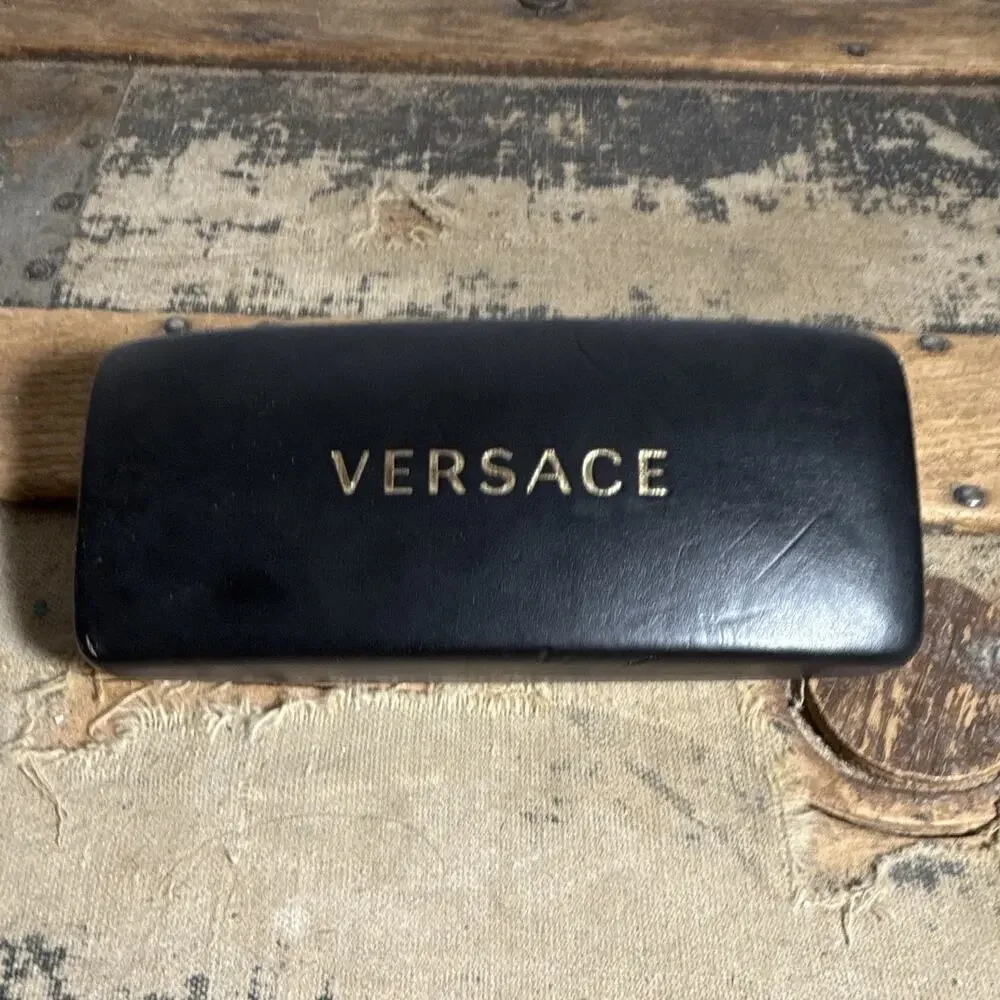Versace Black Leather Hard Case for Eyeglasses Sunglasses Unisex